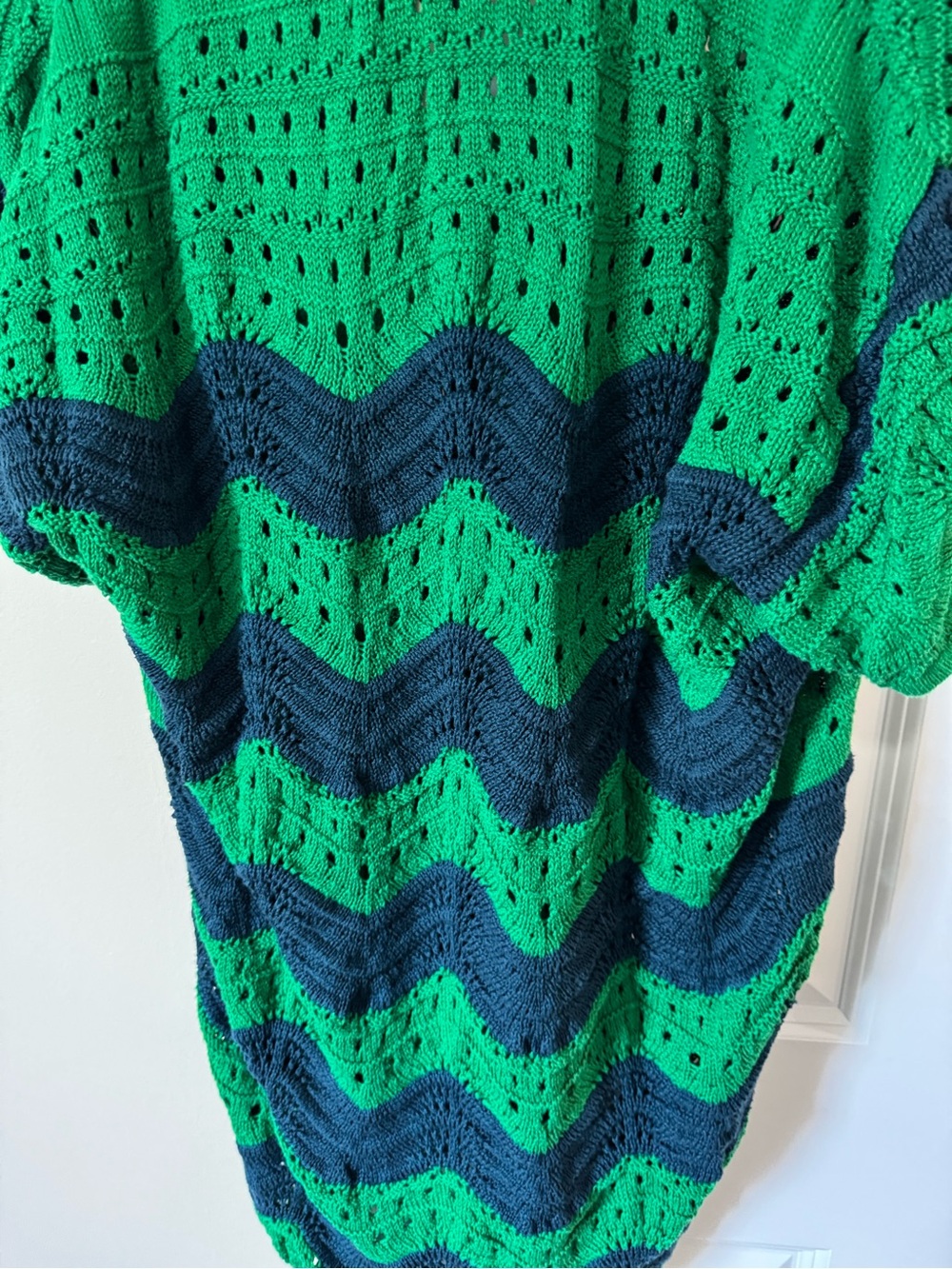 Anthropologie Green & Navy Chevron Hooded Knit Cover-Up - Picture 8 of 9